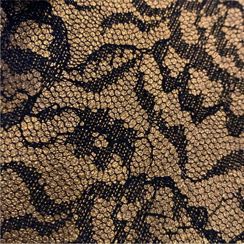 All genuine leather lace print gold/black belted jacket, M - Picture 5 of 8